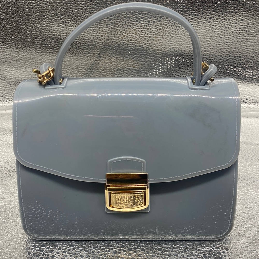 HAUTE GROCERIES Gray Mini Top Handle Jelly Bag With Detachable Gold Chain Strap